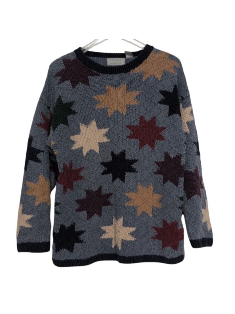 Northern Isles Star Hand Knit Sweater Womens Size Large Blue Vintage Cottagecore